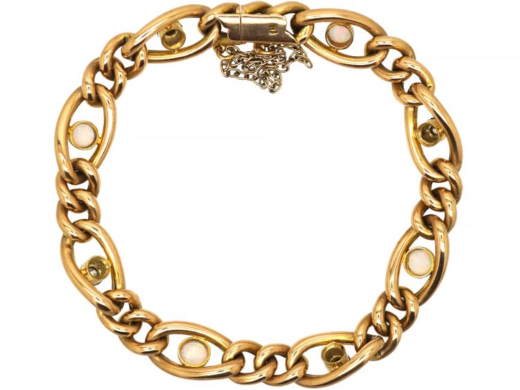 Edwardian 15ct Gold, Opal & Diamond Curb Link Bracelet