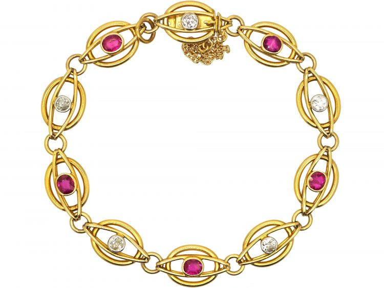 Edwardian 18ct Gold Bracelet set with Rubies & Diamonds