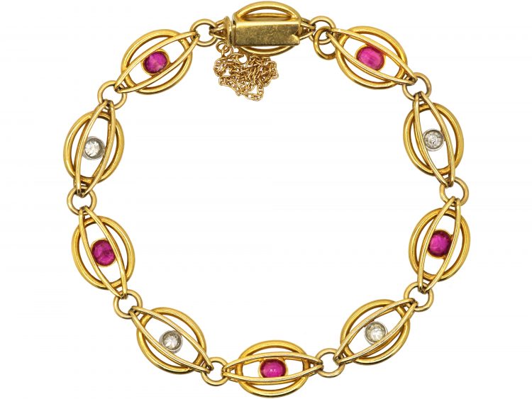 Edwardian 18ct Gold Bracelet set with Rubies & Diamonds