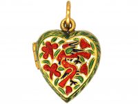 Indian 19th Century Heart Shaped Locket with Enamel Motifs