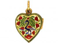 Indian 19th Century Heart Shaped Locket with Enamel Motifs