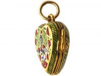 Indian 19th Century Heart Shaped Locket with Enamel Motifs