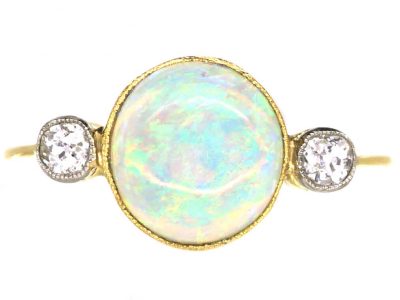 Edwardian 18ct Gold, Opal & Diamond Three Stone Ring