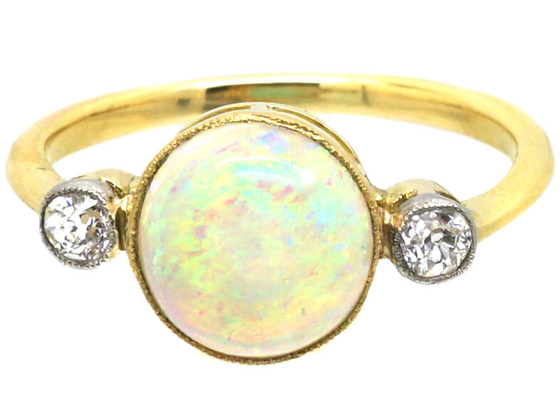 Edwardian 18ct Gold, Opal & Diamond Three Stone Ring (862T) | The ...