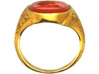 Georgian 18ct Gold Ring set with a Carnelian with Intaglio of a Lion's Head & Coronet