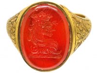 Georgian 18ct Gold Ring set with a Carnelian with Intaglio of a Lion's Head & Coronet