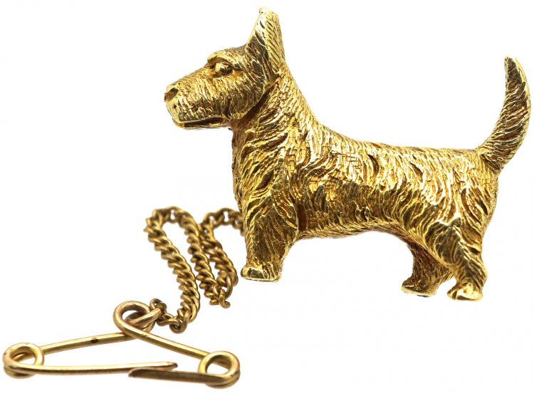 Edwardian 15ct Gold Scottie Dog Brooch in Original Case