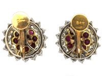 1950's 18ct White & Yellow Gold, Ruby & Diamond Cluster Earrings