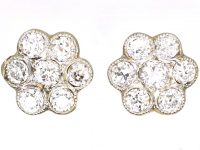 Edwardian 18ct Gold & Platinum, Diamond Daisy Cluster Earrings