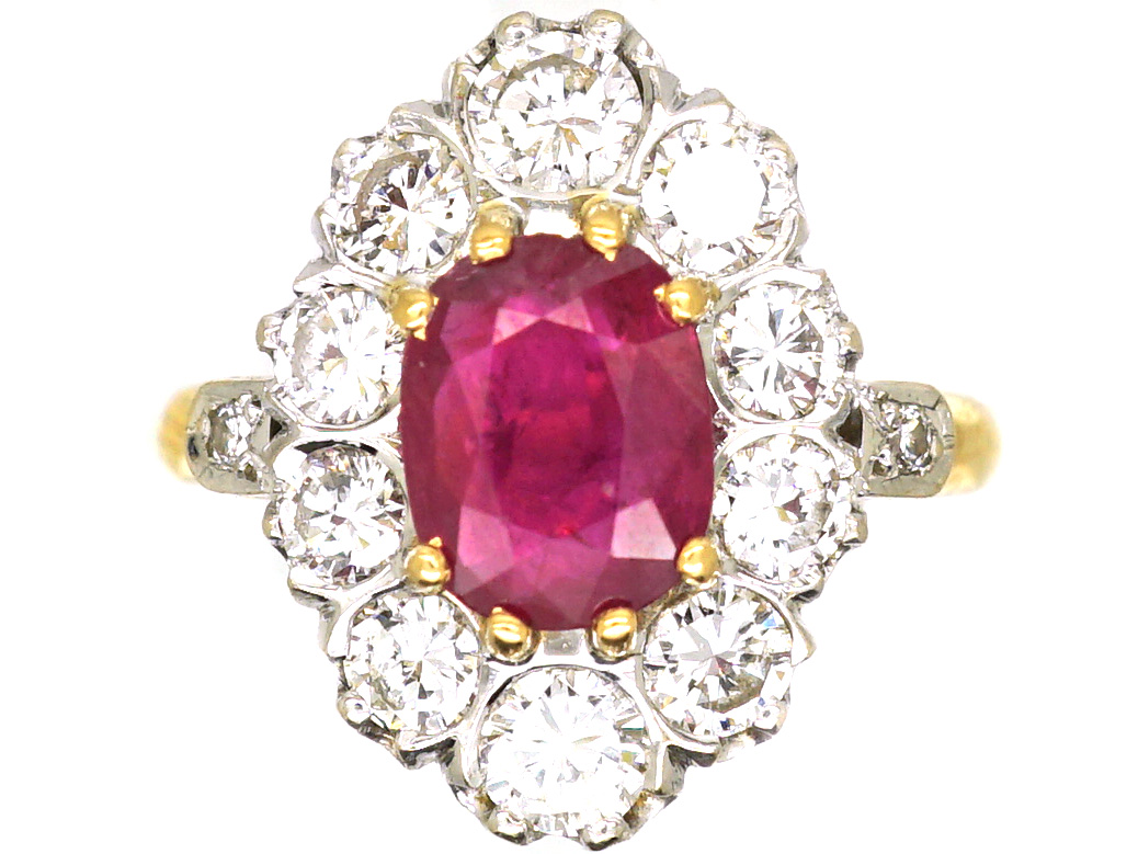 French Belle Epoque 18ct Gold, Ruby & Diamond Oval Cluster Ring (131W ...