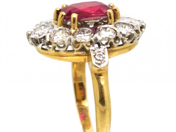 French Belle Epoque 18ct Gold, Ruby & Diamond Oval Cluster Ring