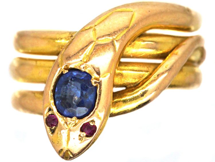 HM London 1914 Sapphire and Diamond Triple Coil Snake Ring, US size 9 (item  #1470307)