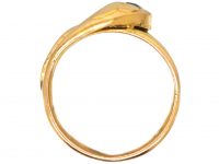 French Early 20th Century 18ct Gold Snake Ring set with a Sapphire & Ruby Eyes