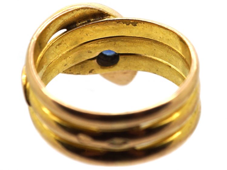 French Early 20th Century 18ct Gold Snake Ring set with a Sapphire & Ruby Eyes