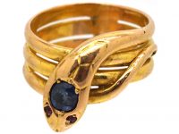 French Early 20th Century 18ct Gold Snake Ring set with a Sapphire & Ruby Eyes