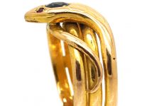 French Early 20th Century 18ct Gold Snake Ring set with a Sapphire & Ruby Eyes