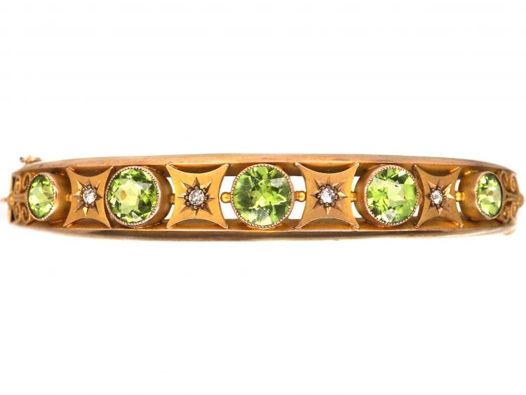 Edwardian 9ct Gold Bangle set with Peridots & Diamonds