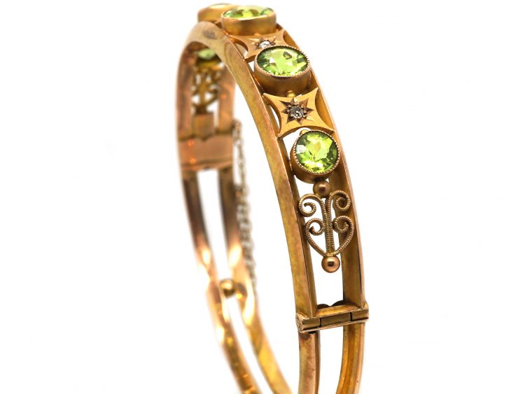 Edwardian 9ct Gold Bangle set with Peridots & Diamonds