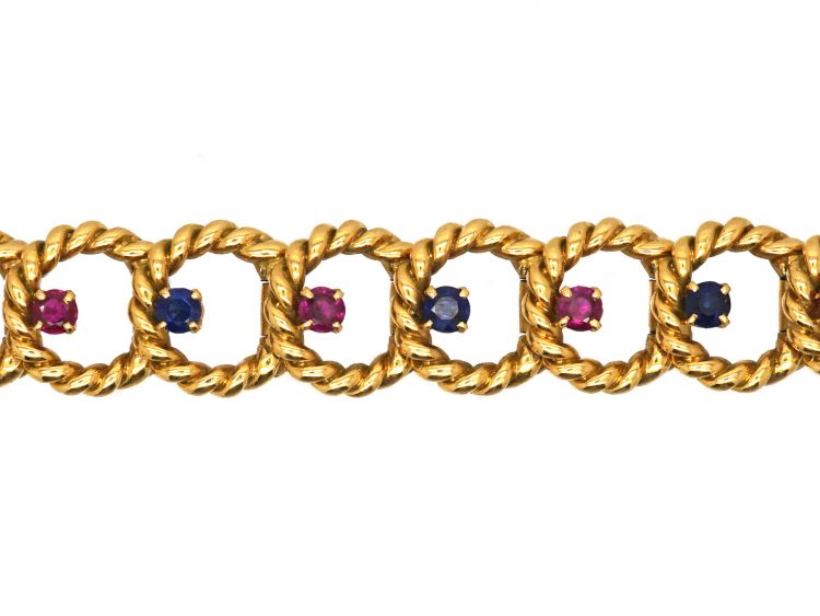 French 18ct Gold Bracelet set with Rubies & Sapphires by Camille Bournadet