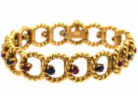 French 18ct Gold Bracelet set with Rubies & Sapphires by Camille Bournadet