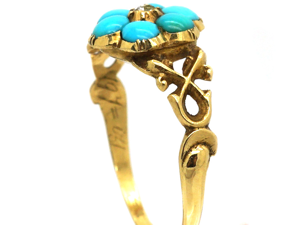 Regency 15ct Gold Turquoise & Rose Diamond Forget Me Not Cluster Ring ...