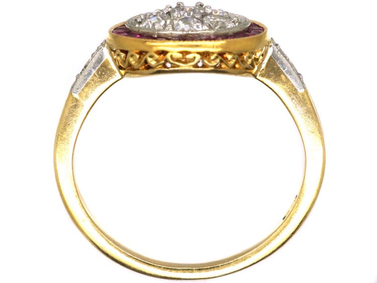 Art Deco 18ct Gold & Platinum Target Ring set with Rubies & Diamonds