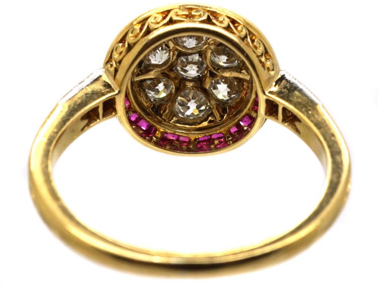 Art Deco 18ct Gold & Platinum Target Ring set with Rubies & Diamonds