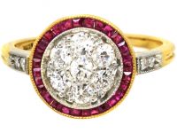 Art Deco 18ct Gold & Platinum Target Ring set with Rubies & Diamonds