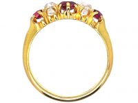 Victorian 18ct Gold, Five Stone Ruby & Old Mine Cut Diamond Ring