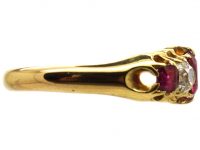 Victorian 18ct Gold, Five Stone Ruby & Old Mine Cut Diamond Ring