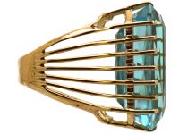 1950's 18ct Gold Ring set with a Large Rectangular Cut Aquamarine