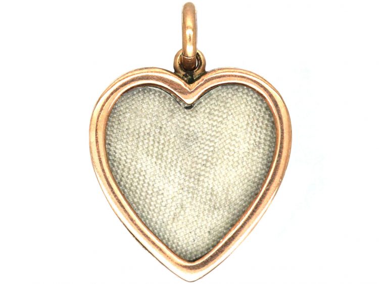 Edwardian 15ct Gold, Blue Enamel & Natural Pearl Heart Shaped Pendant