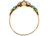 Early 19th Century 15ct Gold, Turquoise & Natural Split Pearls Cluster Ring