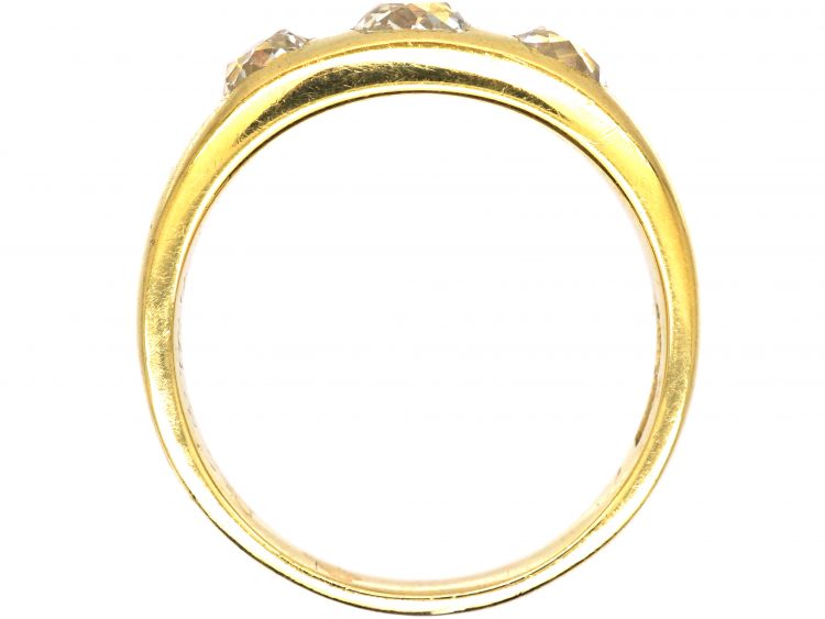 Victorian 18ct Gold Ring Rub Over Set with Three Old Cushion Cut Diamonds