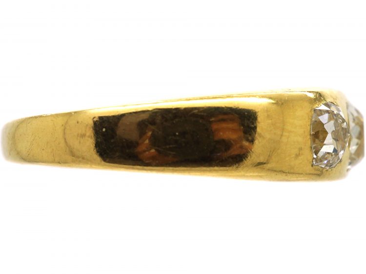 Victorian 18ct Gold Ring Rub Over Set with Three Old Cushion Cut Diamonds