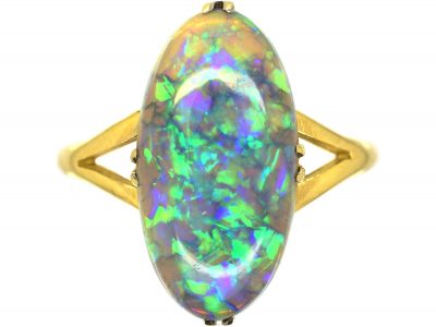 Art Deco 18ct Gold Ring set with a Black Opal