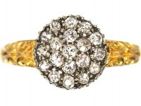 Edwardian 18ct Gold Diamond Cluster Ring with Ornate Shoulders