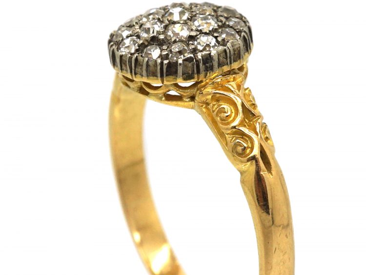 Edwardian 18ct Gold Diamond Cluster Ring with Ornate Shoulders