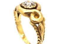 Georgian 18ct Gold Ring with a Snake Coiled Around an Old Mine Cut Diamond