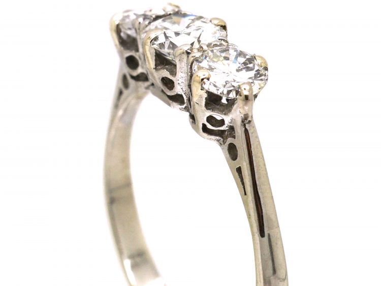 Early 20th Century Platinum, Three Stone Diamond Ring