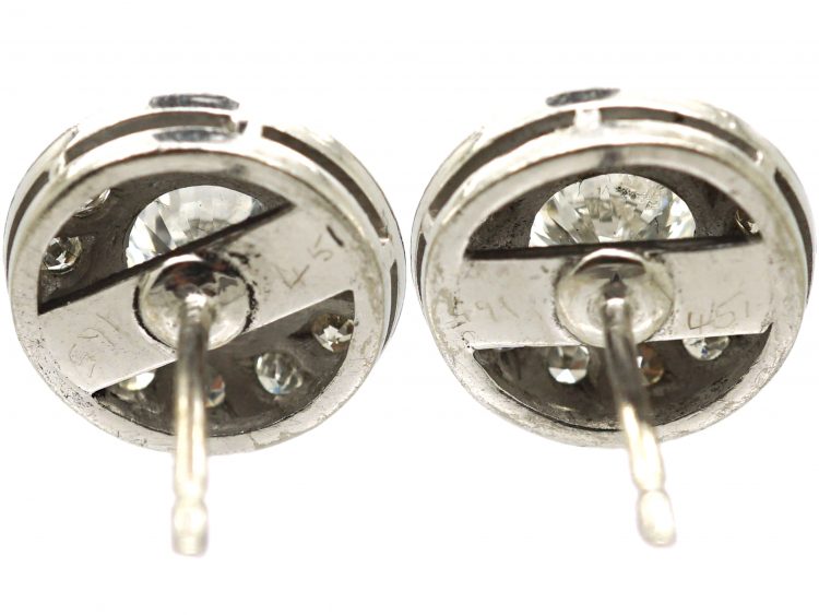 Early 20th Century Platinum, Diamond Cluster Earrings