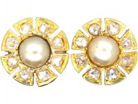 Victorian 18ct Gold, Rose Diamond & Natural Split Pearl Flower Earrings