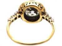 Art Deco 18ct Gold & Platinum, Emerald & Diamond Target Ring with Diamond Set Shoulders