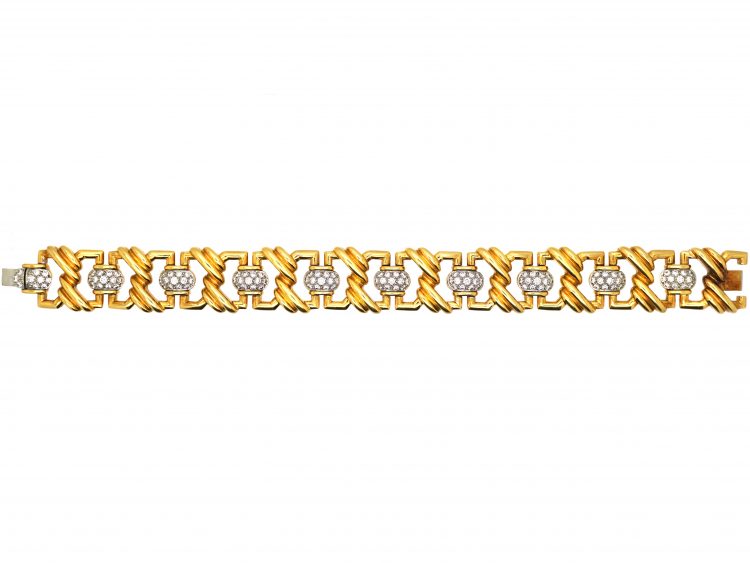 Modernist 18ct Gold Articulated Bracelet set with Ten Diamond Sections