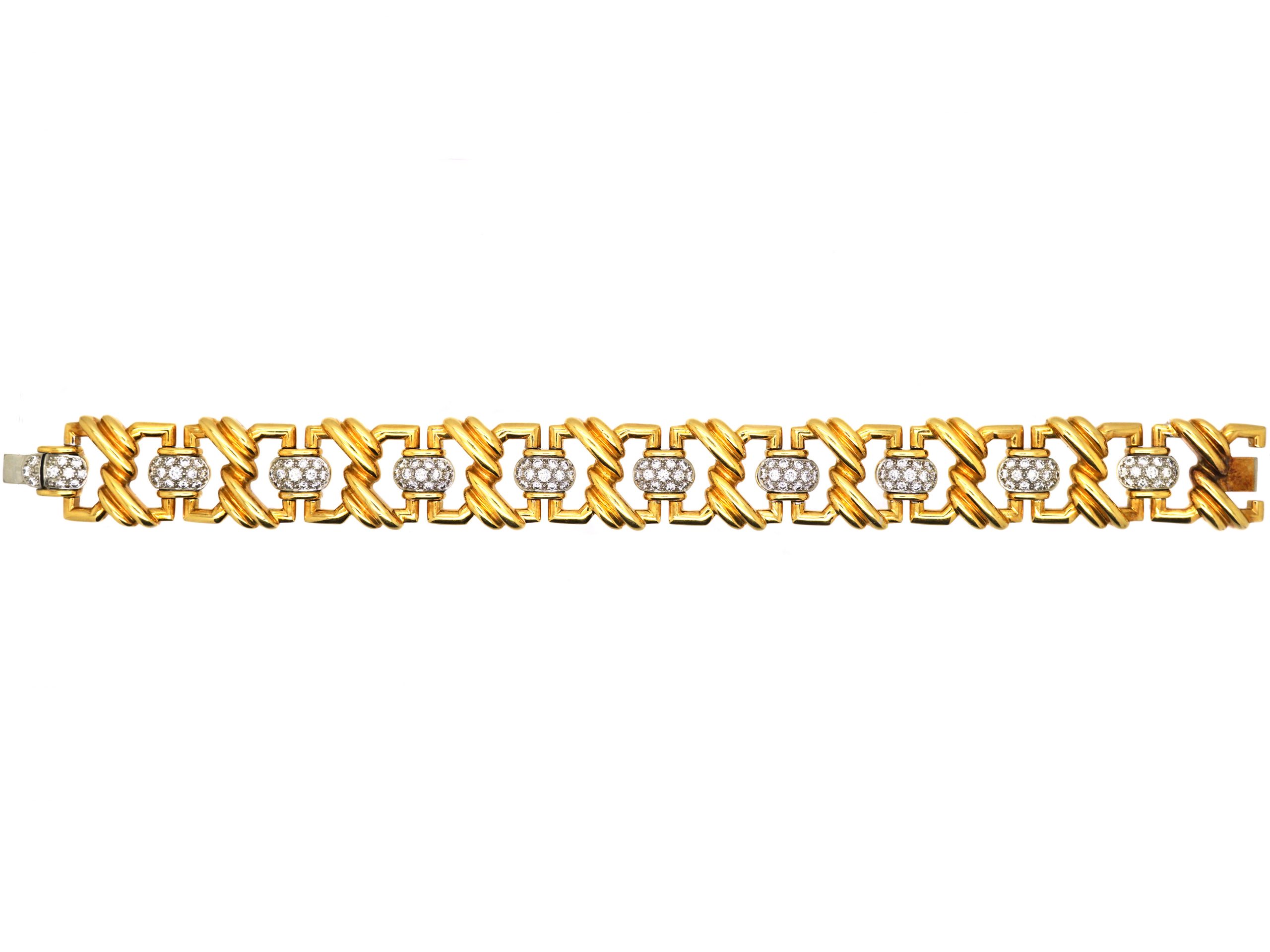 Modernist 18ct Gold Articulated Bracelet set with Ten Diamond Sections ...