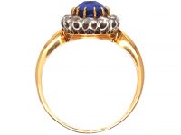 French Import Early 20th Century, 18ct Gold & Platinum, Sapphire & Rose Diamond Oval Cluster Ring