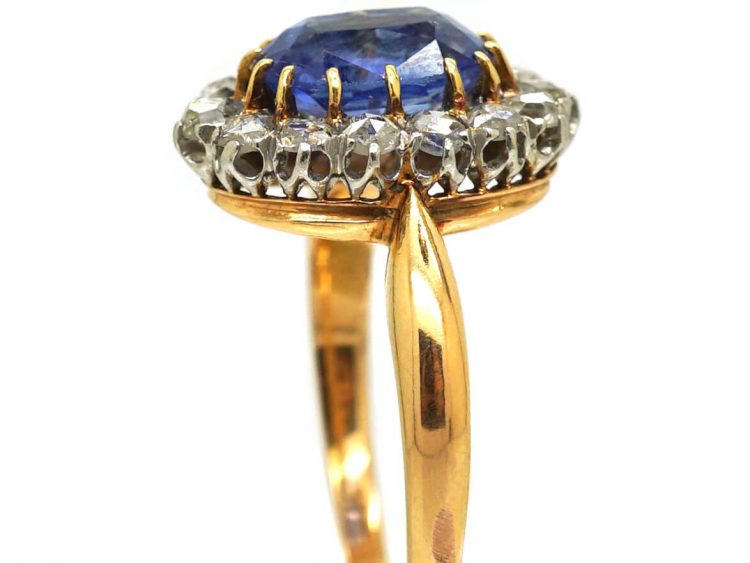 French Import Early 20th Century, 18ct Gold & Platinum, Sapphire & Rose Diamond Oval Cluster Ring