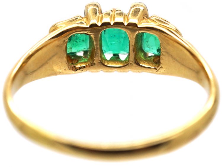 Early Victorian 18ct Gold, Three Stone Emerald Ring with Small Diamonds ...