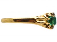 Early Victorian 18ct Gold, Three Stone Emerald Ring with Small Diamonds