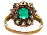 French Imported Late 19th Century 18ct Gold, Emerald & Diamond Cluster Ring